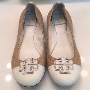 Tory Burch flat Carita straw/ leather 7.5